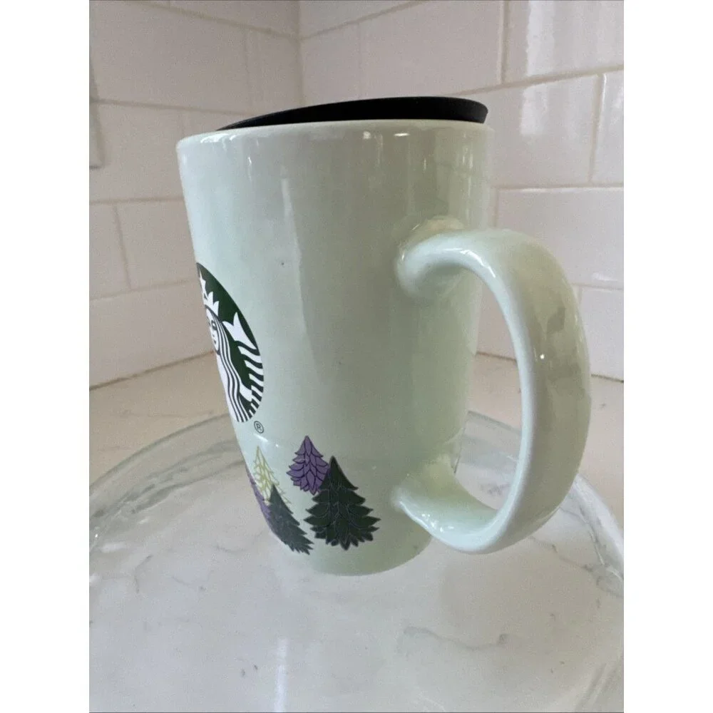 Starbucks Christmas Coffee Mug 2020 Light Mint Green w/ Trees 12oz. PreOwned
